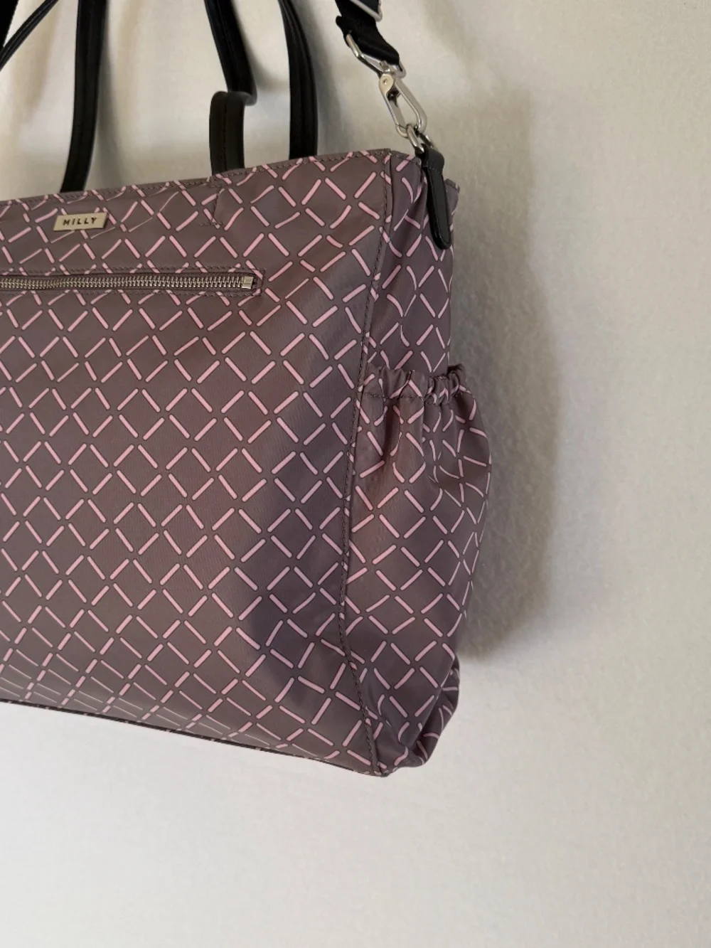 NWT Milly Luxe Baby Diaper Bag with Changing Pad in Gray and Pink